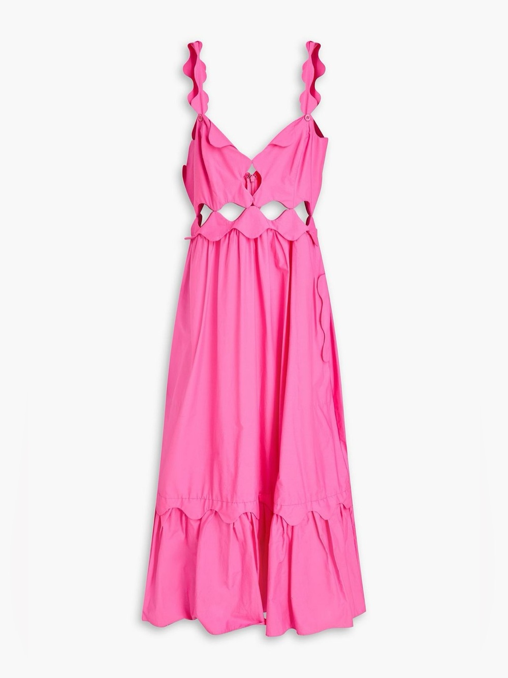 NWT Farm Rio Cutout cotton-poplin Bright Pink midi dress
